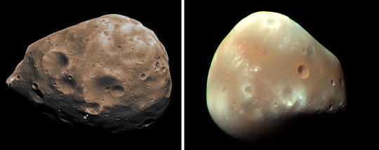 Спутники Марса: Фобос (слева) и Деймос (справа)